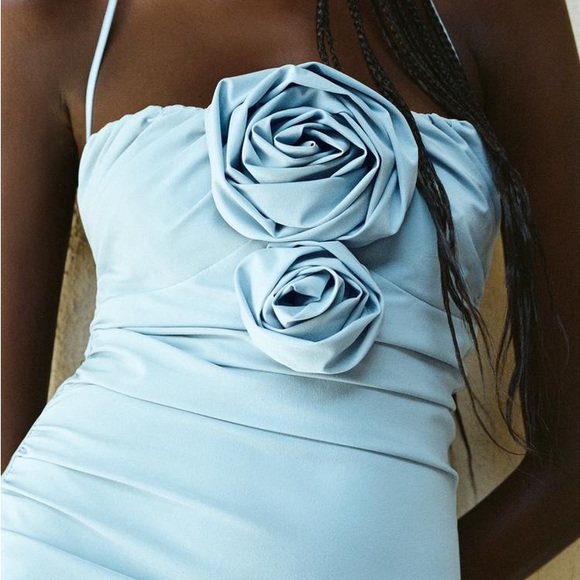 Zara baby blue midi dress with rosettes roses - Picture 3 of 8